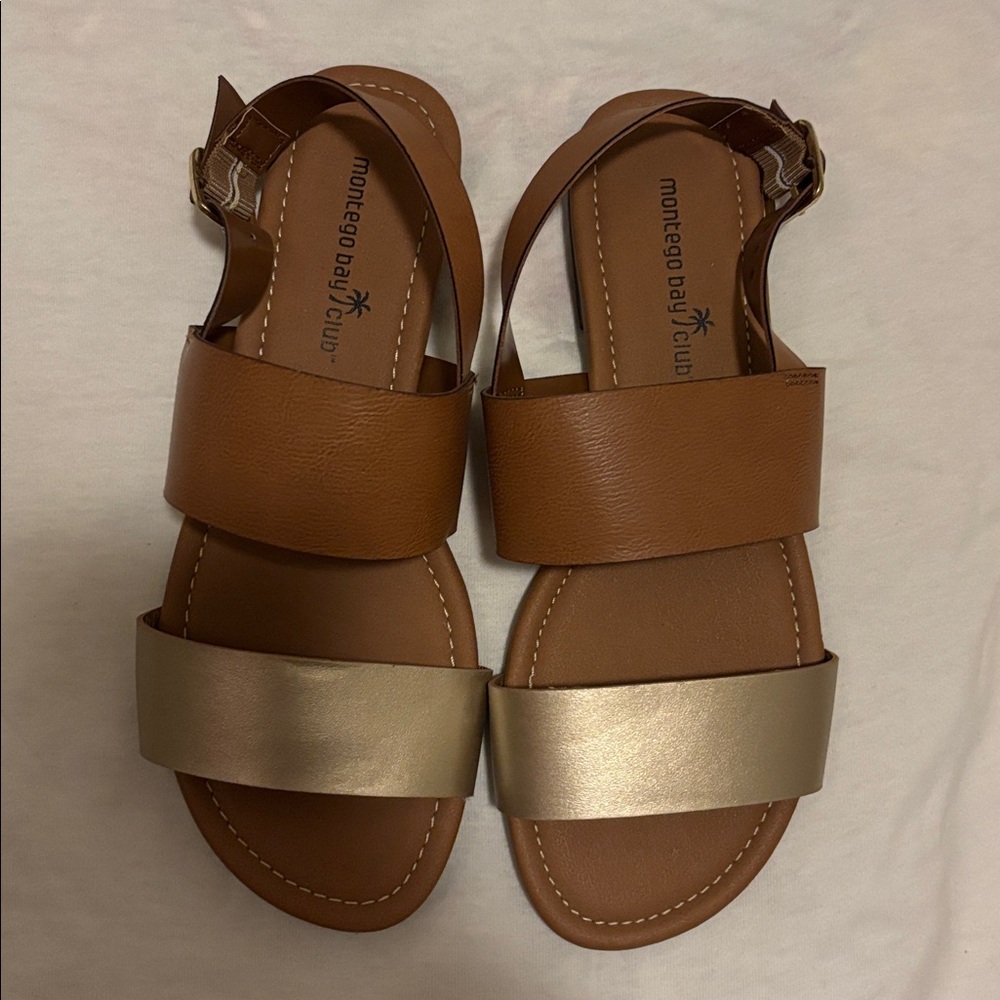 Sandals womens new size 7.5M Montego Bay brown and Gold